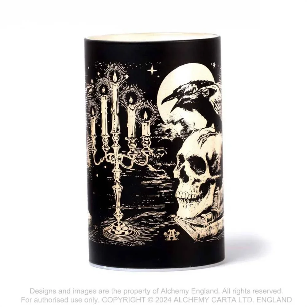 Alchemy Gothic Etched Black Glass LED Poe's Raven Lantern Light NIB